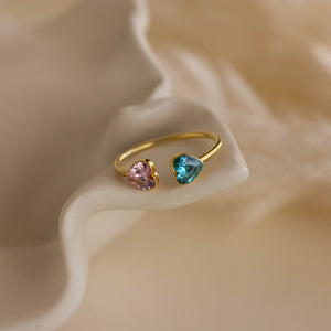 Forever Link Double Heart Personalized Birthstone Ring - Gift for Her, Wife, Mom, Daughter