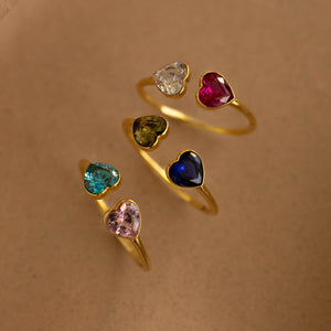Forever Link Double Heart Personalized Birthstone Ring - Gift for Her, Wife, Mom, Daughter