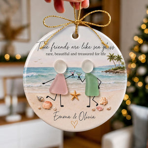 Personalized Best Friend Ceramics Ornament, Sea Glass Friendship Christmas Ornament