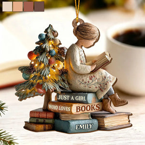 Just a Girl Who Loves Books - Personalized Wooden Ornament - Custom Reader Christmas Tree Decor Gift