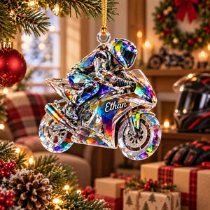 Personalized Motorcycle Ornament, Custom Name Sport Bike Christmas Ornament, Motorcycle Rider Gift