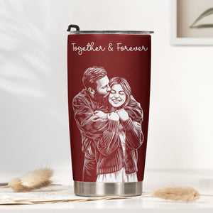 Custom Couple Photo Sketch Line Art Anniversary Gift For Him, Her - Personalized Tumbler Cup