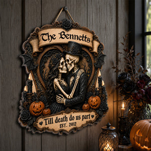 Our Love Is Eternal Skeleton Couple 2D Flat - Personalized Wood Sign - Halloween Decor For Couple