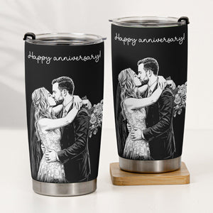 Custom Couple Photo Sketch Line Art Anniversary Gift For Him, Her - Personalized Tumbler Cup
