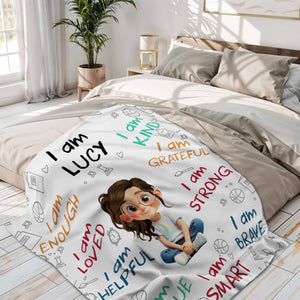 I Am Enough, Loved, Helpful, Unique, Smart - Personalized Blanket - Gifts for Kids