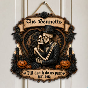 Our Love Is Eternal Skeleton Couple 2D Flat - Personalized Wood Sign - Halloween Decor For Couple