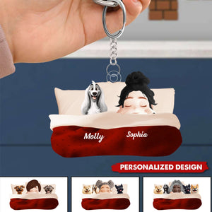 Personalized Sleeping With My Dog Keychain