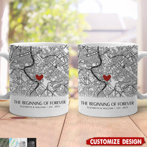 Where It All Began - Map Personalized Couple Mug - Gift For Husband,Wife,Anniversary