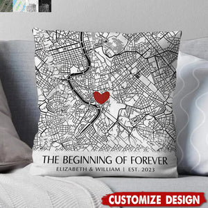 Where It All Began - Map Personalized Couple Pillow - Gift For Husband,Wife,Anniversary