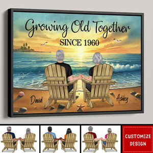 Couple Sitting Together Sunset Beach Landscape Personalized Poster-Gift For Couple