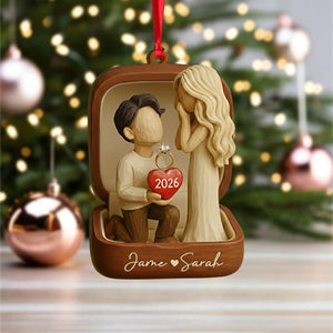 Personalized She Said Yes Ornament - Custom Acrylic & Wood Couple Engagement Proposal Gift