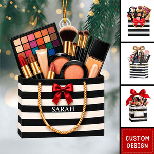 Personalized Custom Makeup Ornament with Name, Personalized Beauty Brush Christmas Tree Decoration – Special Gift for Makeup Lovers