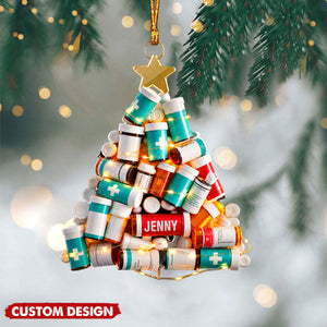 Personalized RX Pharmacy Christmas Tree Acrylic Christmas Ornament