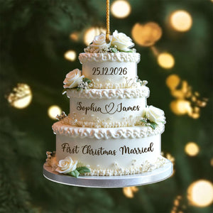 Personalized Wedding Cake First Christmas Married Ornament - Custom Mr & Mrs Name Wedding Ornament
