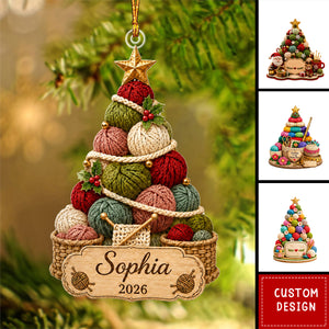 Personalized Yarn Ball Ornament, Knitting Crocheting Tree Decor, Gift for Grandma