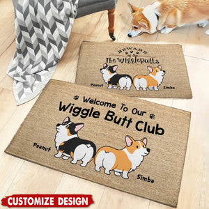 Corgi Wiggle Butt Club Dog Personalized Doormat