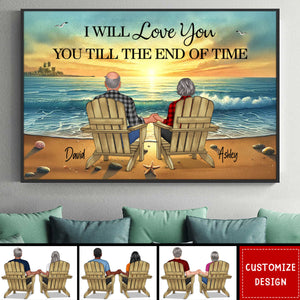 Couple Sitting Together Sunset Beach Landscape Personalized Poster-Gift For Couple
