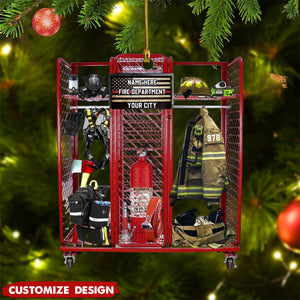 2024 New Release Personalized Firefighter Equipment Locker Room Christmas Ornament - Gift For Firefighter