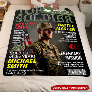 Personalized Army Gifts Soldier Custom Magazine Cover Blanket, Army Retirement Gift for Navy Marine Air Force