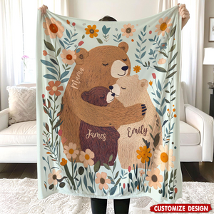 Personalized Mama/Nana Bear Flower Blanket - Gift for Mom Grandma
