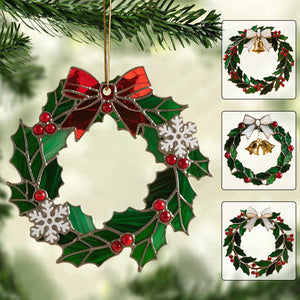 Christmas Stained Holly Wreath Ornament