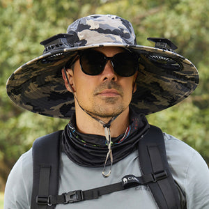 Wide Brim Solar Fan Outdoor Fishing Hat-Solar & USB Charging - Father's Day Gift