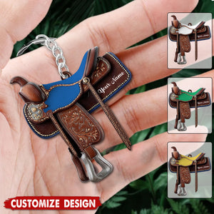 Personalized Western Horse Saddle Keychain - Gift for Riders Cowboy Cowgirl