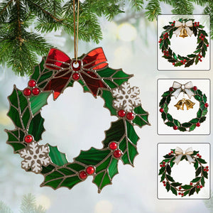 Christmas Stained Holly Wreath Ornament