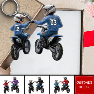 Dirt Bike Dad And Kid - Personalized Dirt Bike Acrylic Keychain
