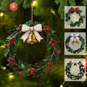 Christmas Stained Holly Wreath Ornament
