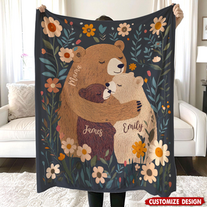 Personalized Mama/Nana Bear Flower Blanket - Gift for Mom Grandma