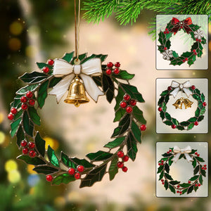 Christmas Stained Holly Wreath Ornament