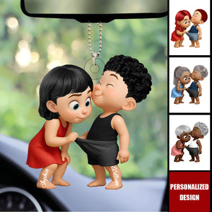 Funny Cartoon Couple-Personalized Acrylic Car Ornament-Anniversary Gift for him, her