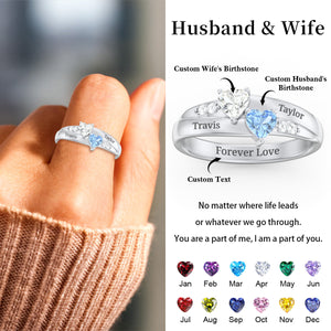 For My Love-Double Heart Couple Birthstone Ring