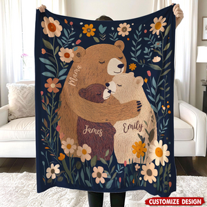 Personalized Mama/Nana Bear Flower Blanket - Gift for Mom Grandma