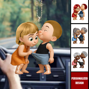 Funny Cartoon Couple-Personalized Acrylic Car Ornament-Anniversary Gift for him, her