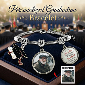 Graduation Walking Beside You Every Step - Personalized Memorial Bracelet With Photo Charms