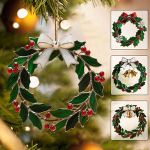 Christmas Stained Holly Wreath Ornament