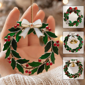Christmas Stained Holly Wreath Ornament