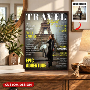 Personalized Travel Digest Magazine Cover Poster, Traveler Photo Gift, Travel Lover Gift, Adventure Gift