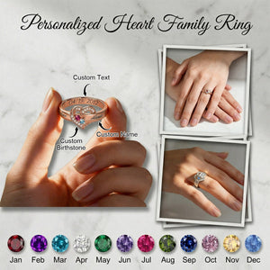 Personalized 1-8 Birthstones Heart Family Ring-Where Hearts Meet, Love Gleams In Every Stone