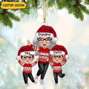 2025 New Release - Happy Christmas Doll Grandma With Grandkids Personalized Acrylic Ornament, Gift For Granddaughter Grandson