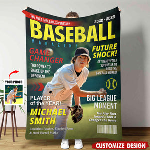 Personalized Baseball Magazine Cover Blanket - Gifts for Baseball Lovers