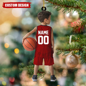 Personalized Basketball Boy Christmas Ornament, Custom Basketball Players 2D Flat Acrylic Ornament, Team Basketball, Kids Basketball Gift