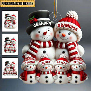 3D Effect Cute Snowman Family Christmas Decor Personalized Acrylic Ornament