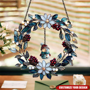 Personalized Snowman Family Acrylic Wreath Suncatcher