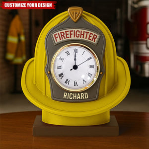 Firefighter Helmet Desk Clock Plaque - Personalized Gifts For Firefighter