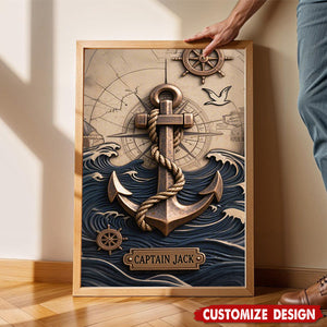 Nautical Anchor Vintage Nautical Map Fragment-Personalized Poster