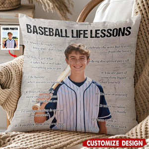 Personalized Baseball Life Lessons Upload Photo Pillow-Gift For Baseball Lovers