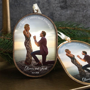 Engaged Ornament With Photo - Personalized First Christmas Keepsake - Engagement Gift 2026